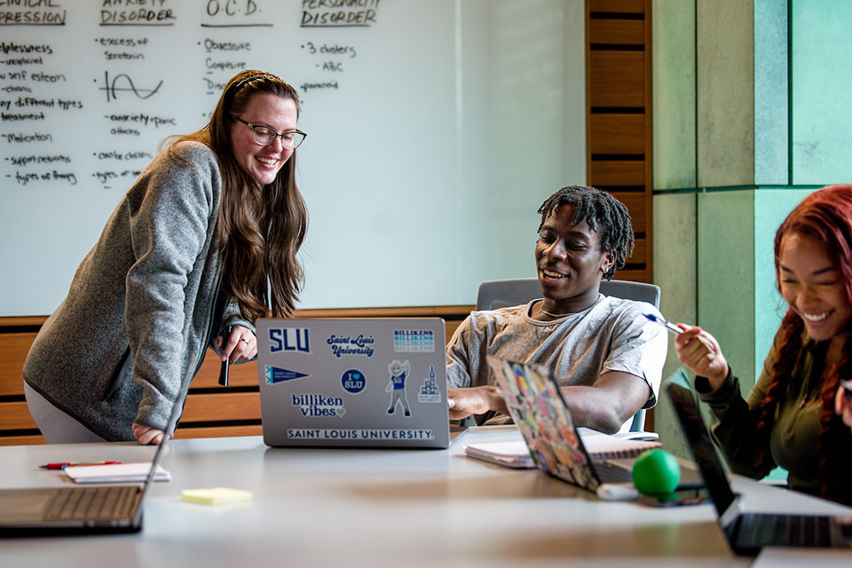 Students participate in a study group in the Sinquefield Science and Engineering Center.