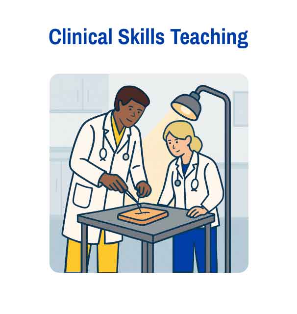 Clinical Skills image Image of an attending physician demonstrating suturing to a trainee in a clinical environment