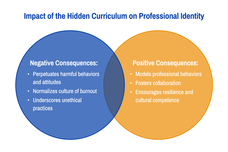 Impact of the Hidden Curriculum on Professional Identity including Negative Consequences such as Harmful Behaviors, Burnout, and Unethical Practices and Positive Consequences such as Professional Behavior, Collaboration, and Resilience Impact of the Hidden Curriculum on Professional Identity including Negative Consequences such as Harmful Behaviors, Burnout, and Unethical Practices and Positive Consequences such as Professional Behavior, Collaboration, and Resilience