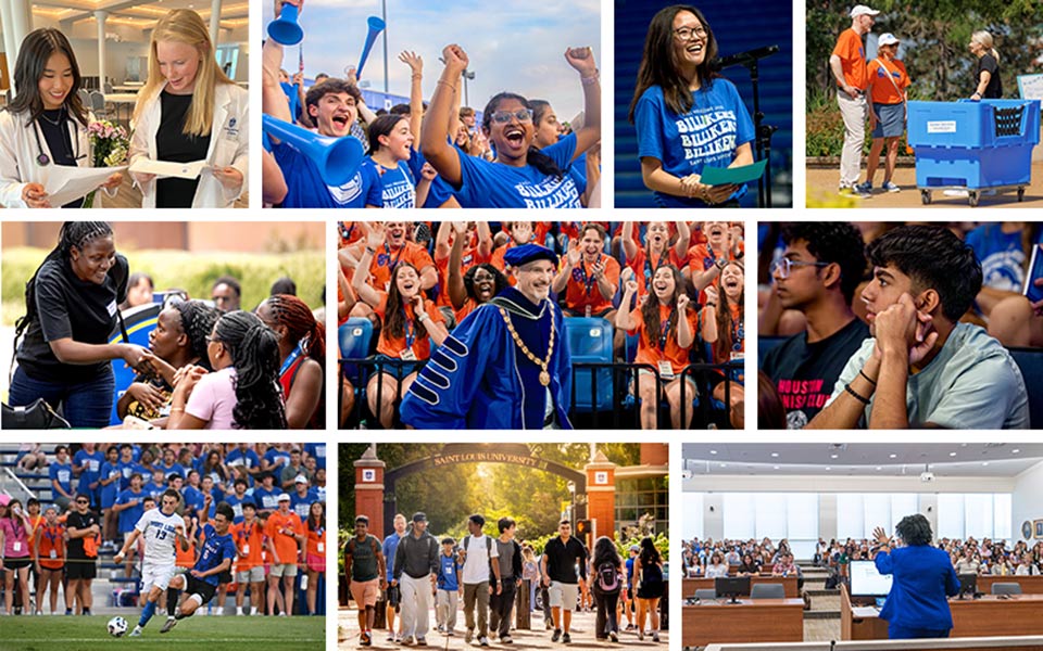 A collage of colorful photos showing SLU students A collage of colorful photos showing SLU students