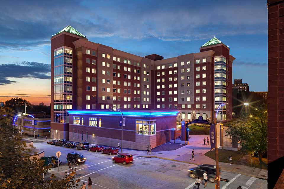 An exterior shot of Spring Hall