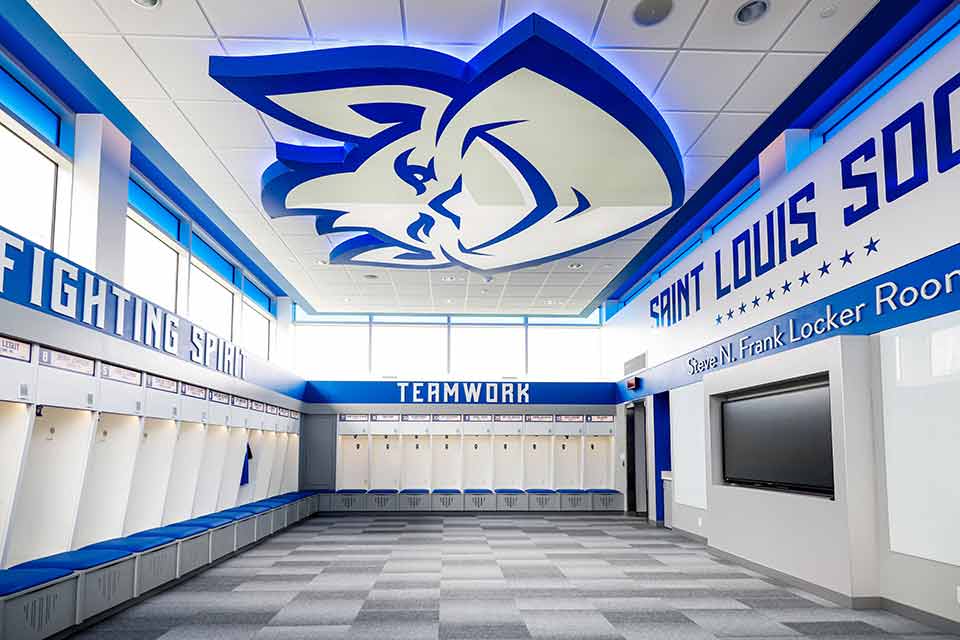 The locker rooms of the Billiken Soccer Legacy Center,